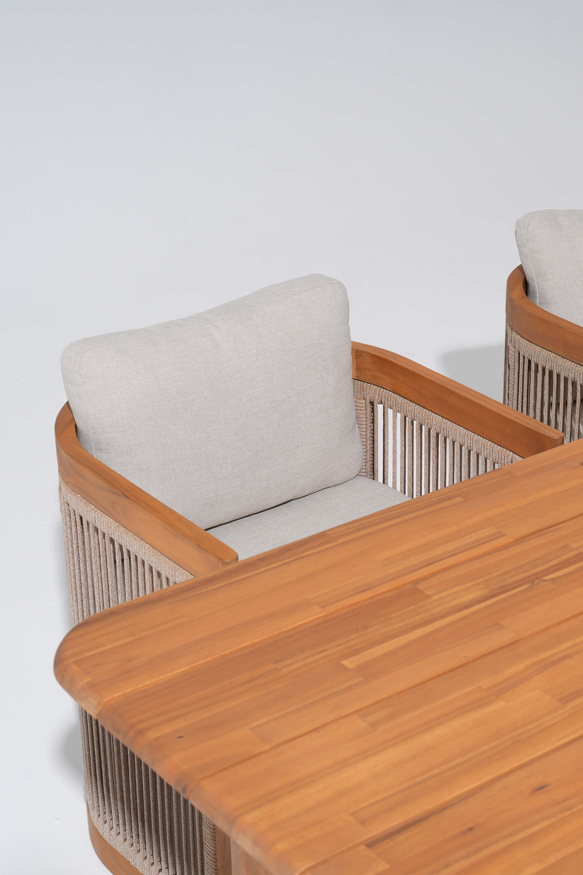 Wooden outdoor furniture set with beige cushions- Sunsitt Modern Premium Patio Outdoor Furniture 