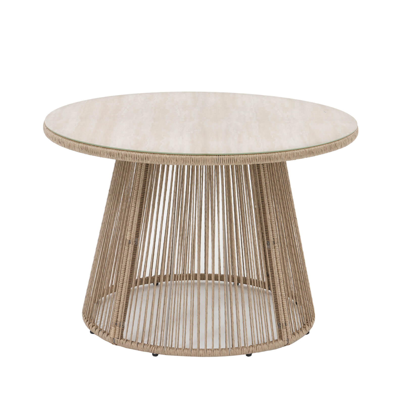 Round table with marble top and wicker design