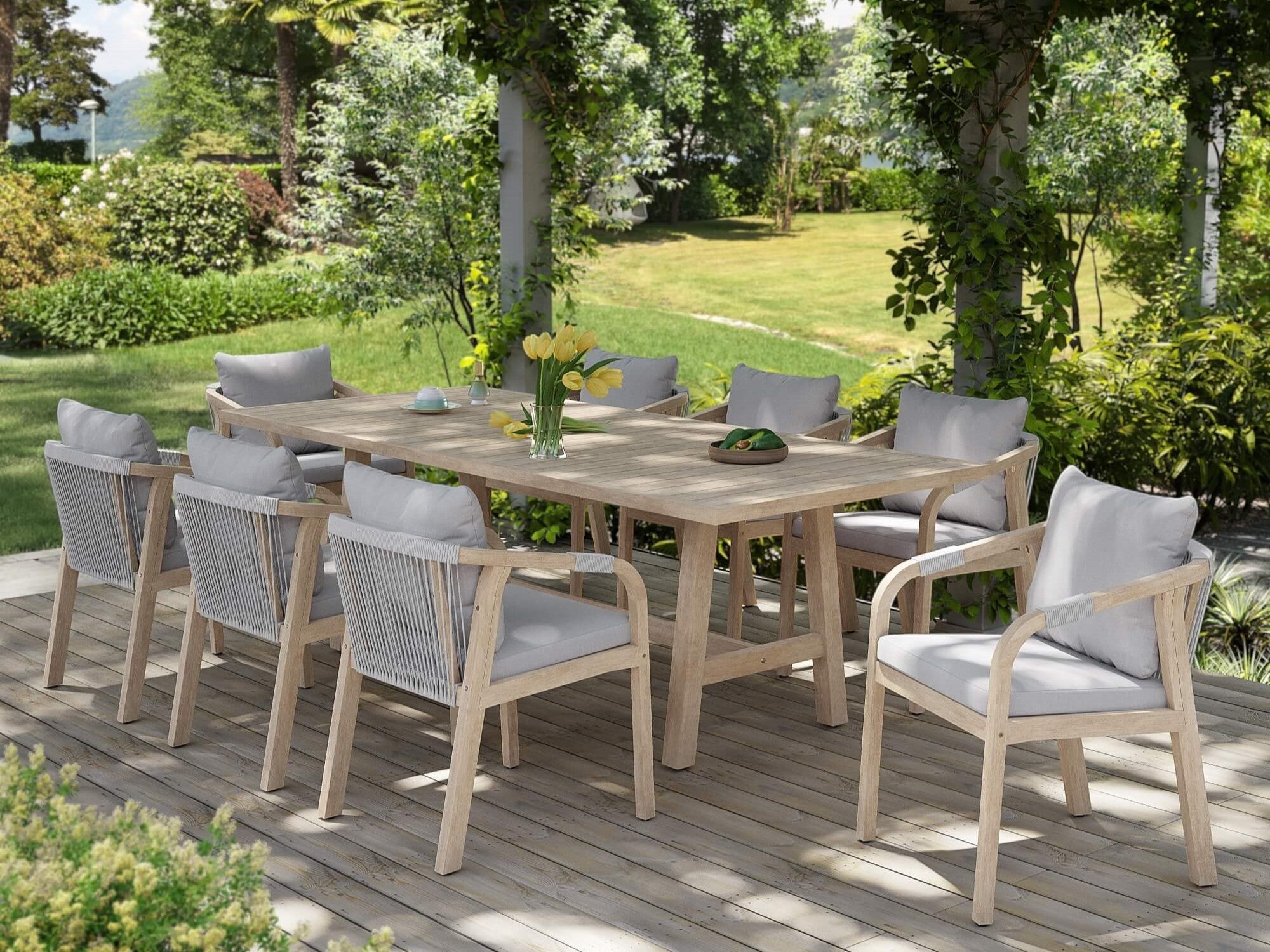 Thalea Wooden Patio Dining Chairs With Cushions, Set of 2/4/6