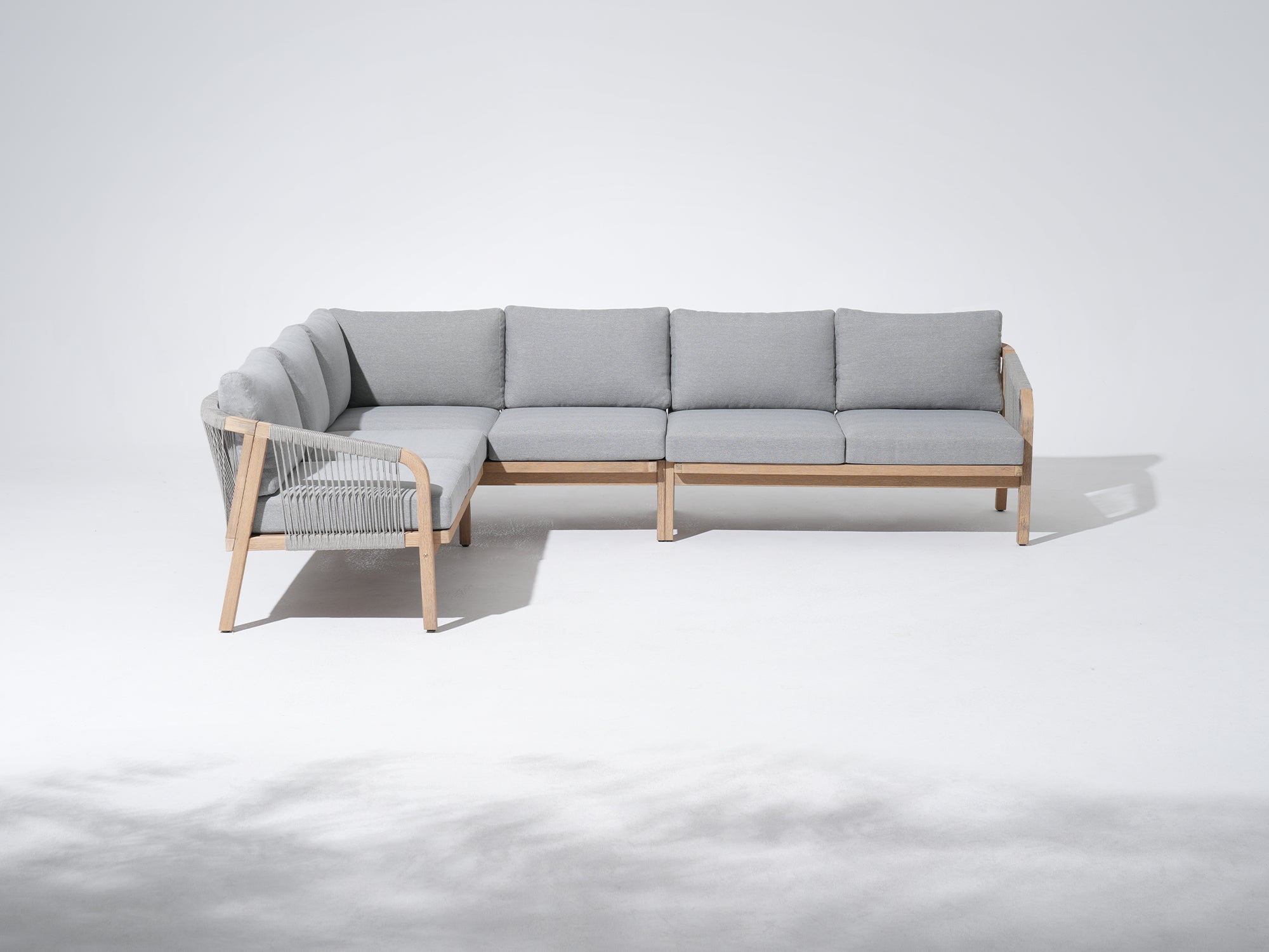 Thalea Wooden L-shaped Sectional Set with Fire Pit, Rope Design
