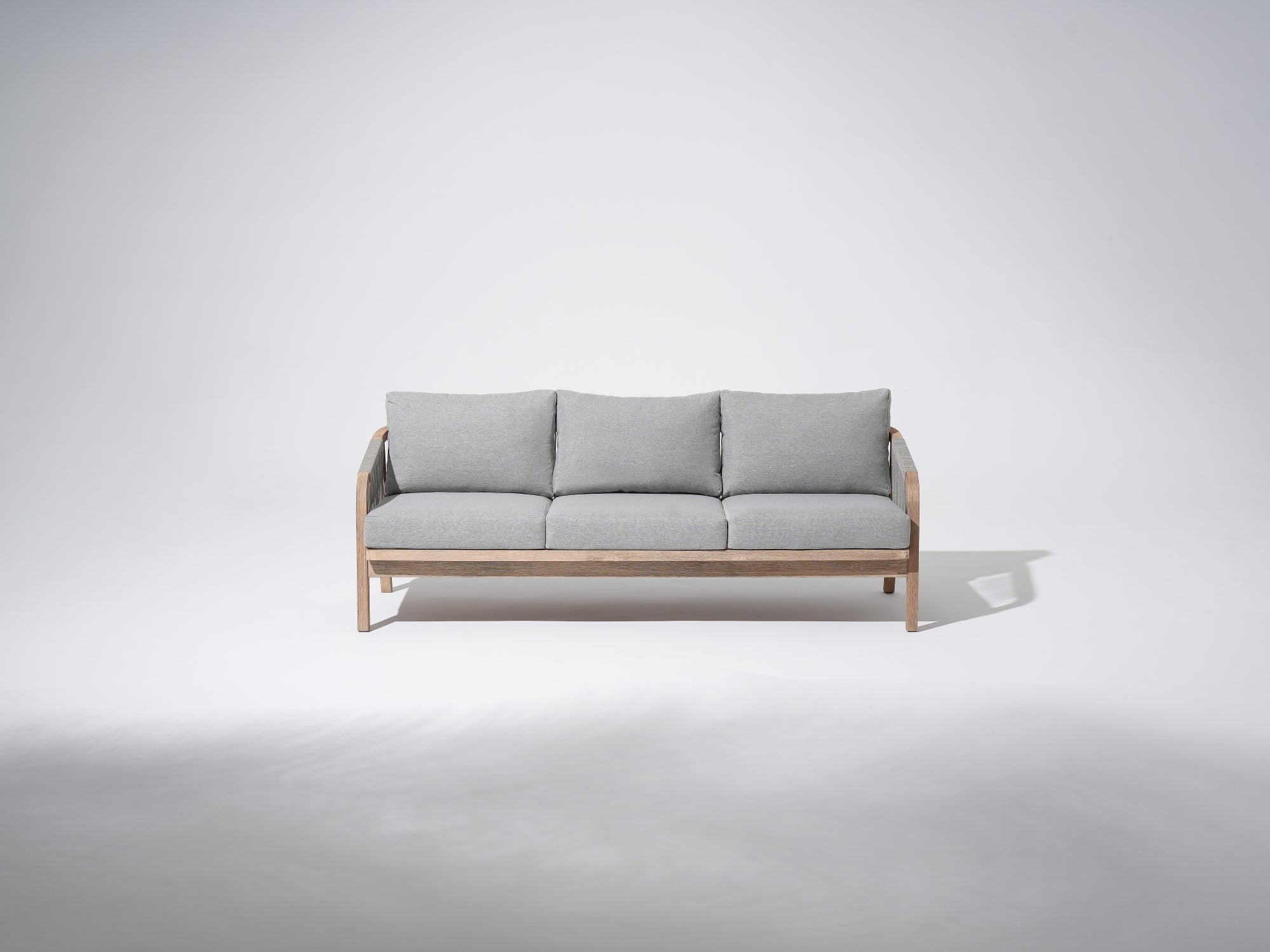 Wooden Outdoor triple sofa , gray cushions 3-seat sofa with gray rope design - SUNSITT Premium Modern Outdoor Patio Furniture