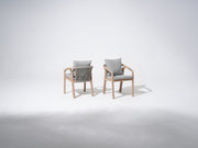 Wooden Outdoor dining chairs with gray cushions and gray rope design - Sunsitt Premium Modern Outdoor Patio Dining Furniture