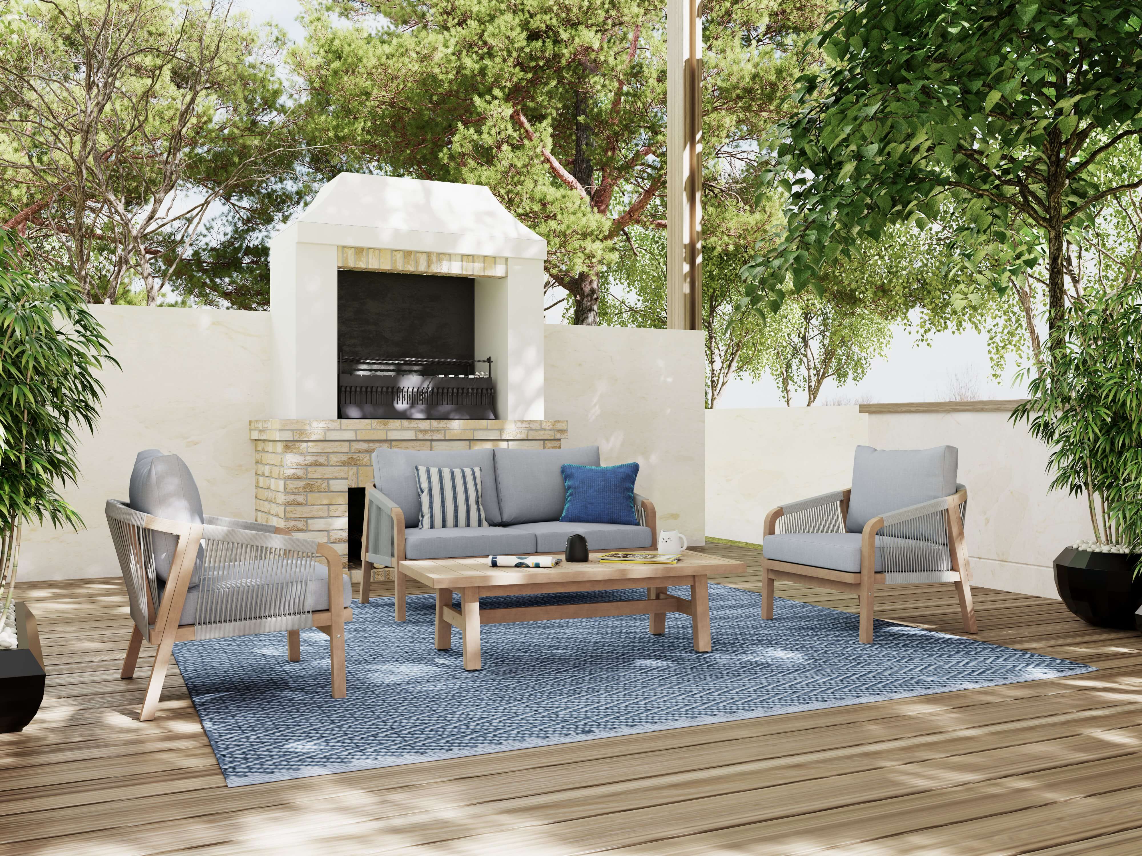 Thalea 4-Piece Wooden Outdoor Loveseat Set for 4 People