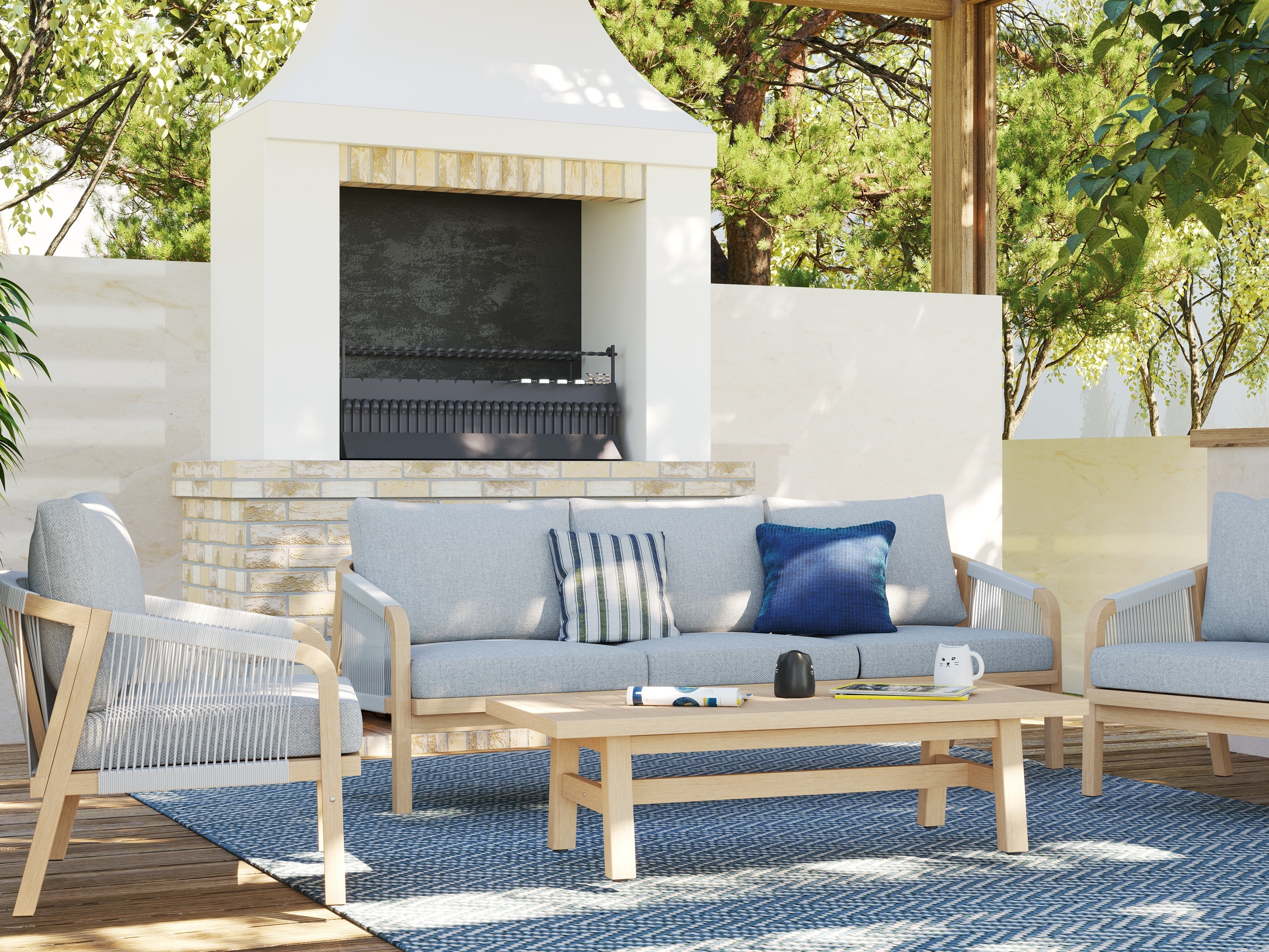 Thalea 3-Seat Wooden Outdoor Sofa With Cushions