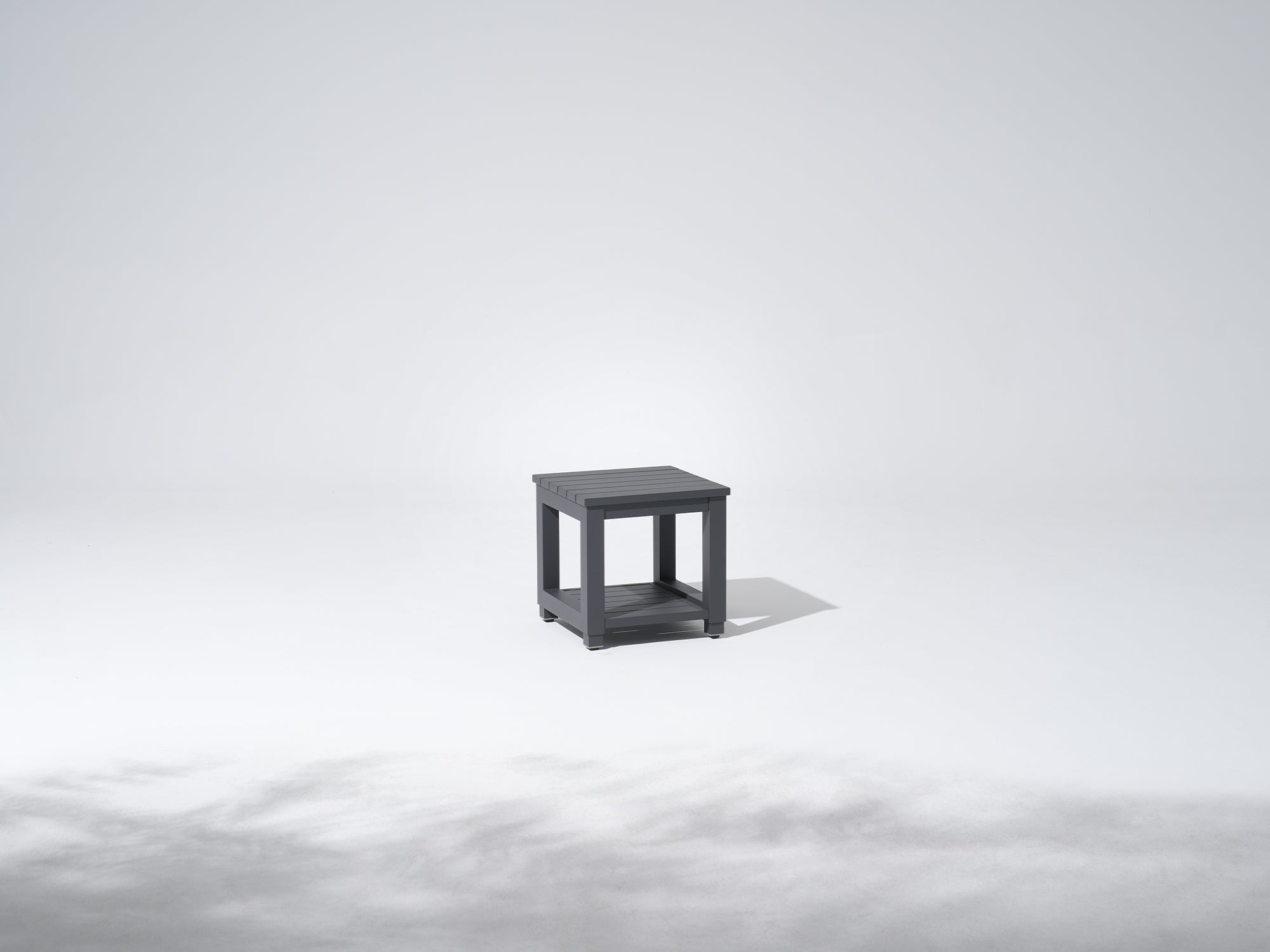 Vela Aluminum Outdoor Swivel Chairs with Table, Black Frame & White Cushions