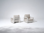Vela Aluminum White Outdoor Swivel Lounge Chair, Olefin Linen Cushions,Set of 2