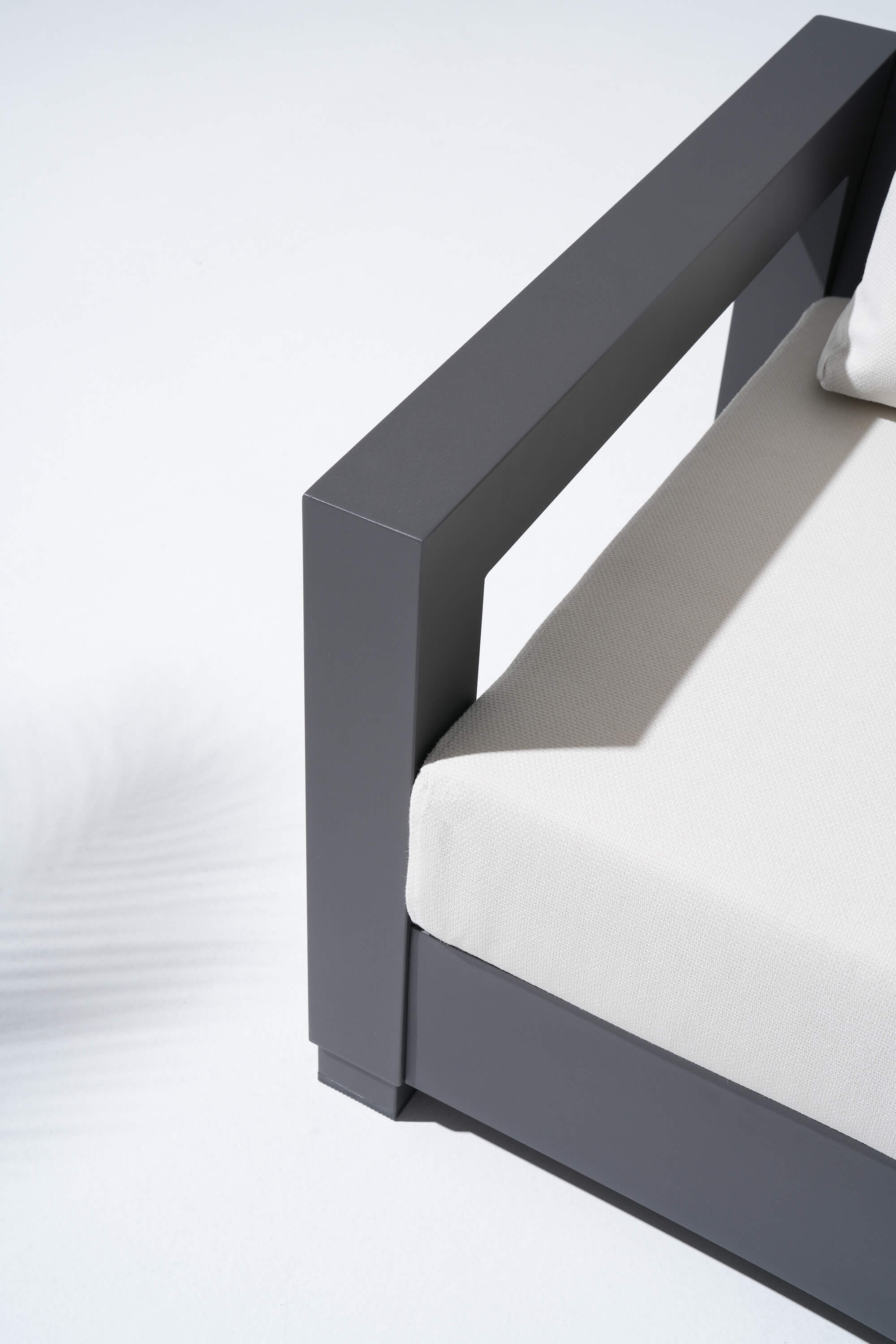 Vela Aluminum Black Outdoor Sofa, Olefin White Cushions