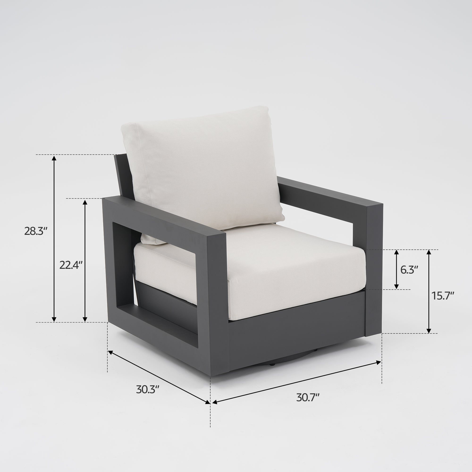 Vela Aluminum Outdoor Swivel Chairs, Black Frame & White Cushions, Set of 2