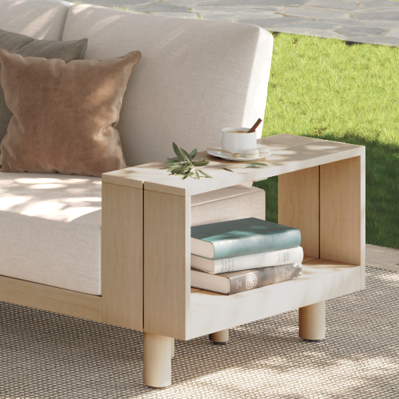 Sova wood L-shaped outdoor sectional set armrest design#Color_White