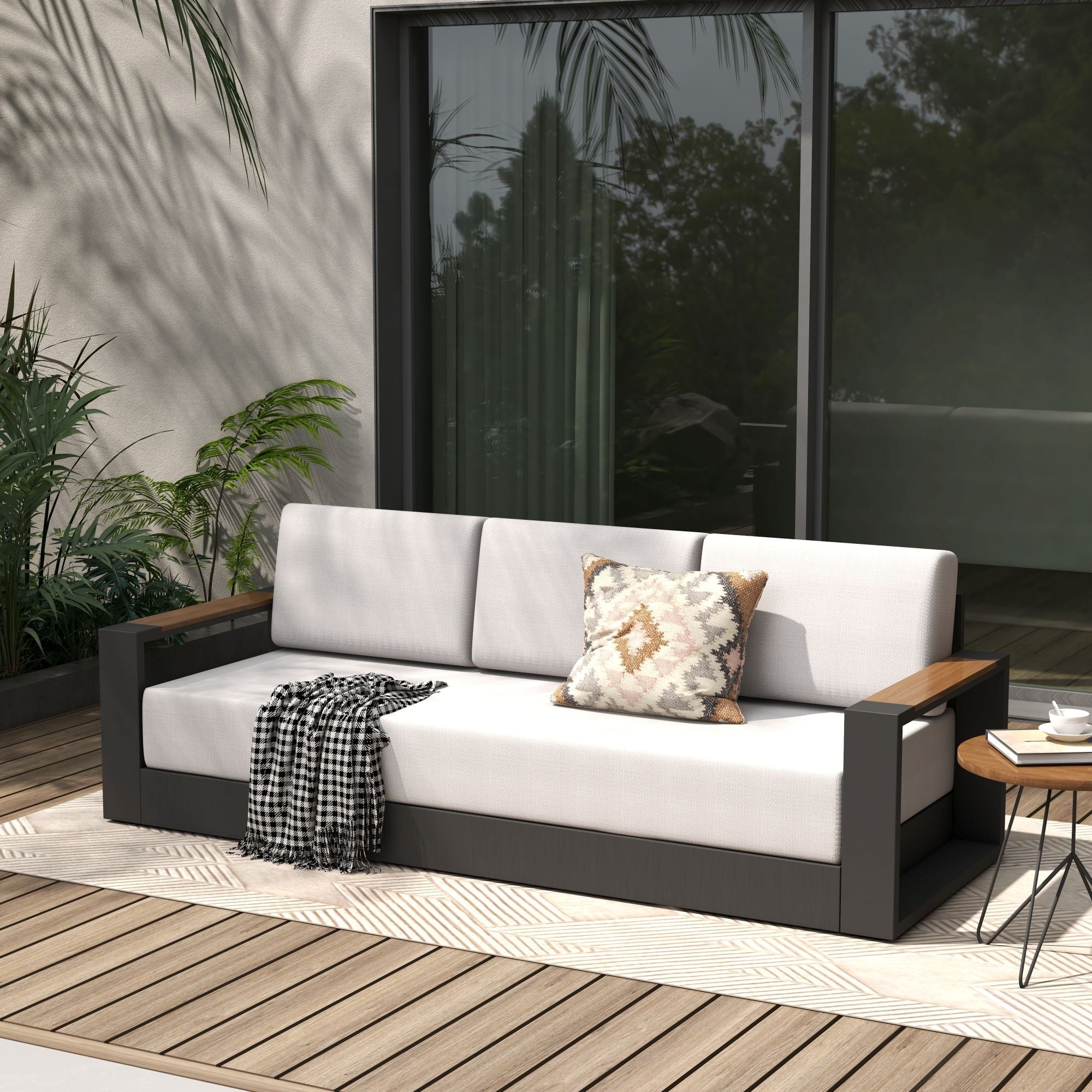 3 seats aluminum Outdoor sofa with cushions- Sunsitt Modern Premium Patio Outdoor Furniture #color_grey