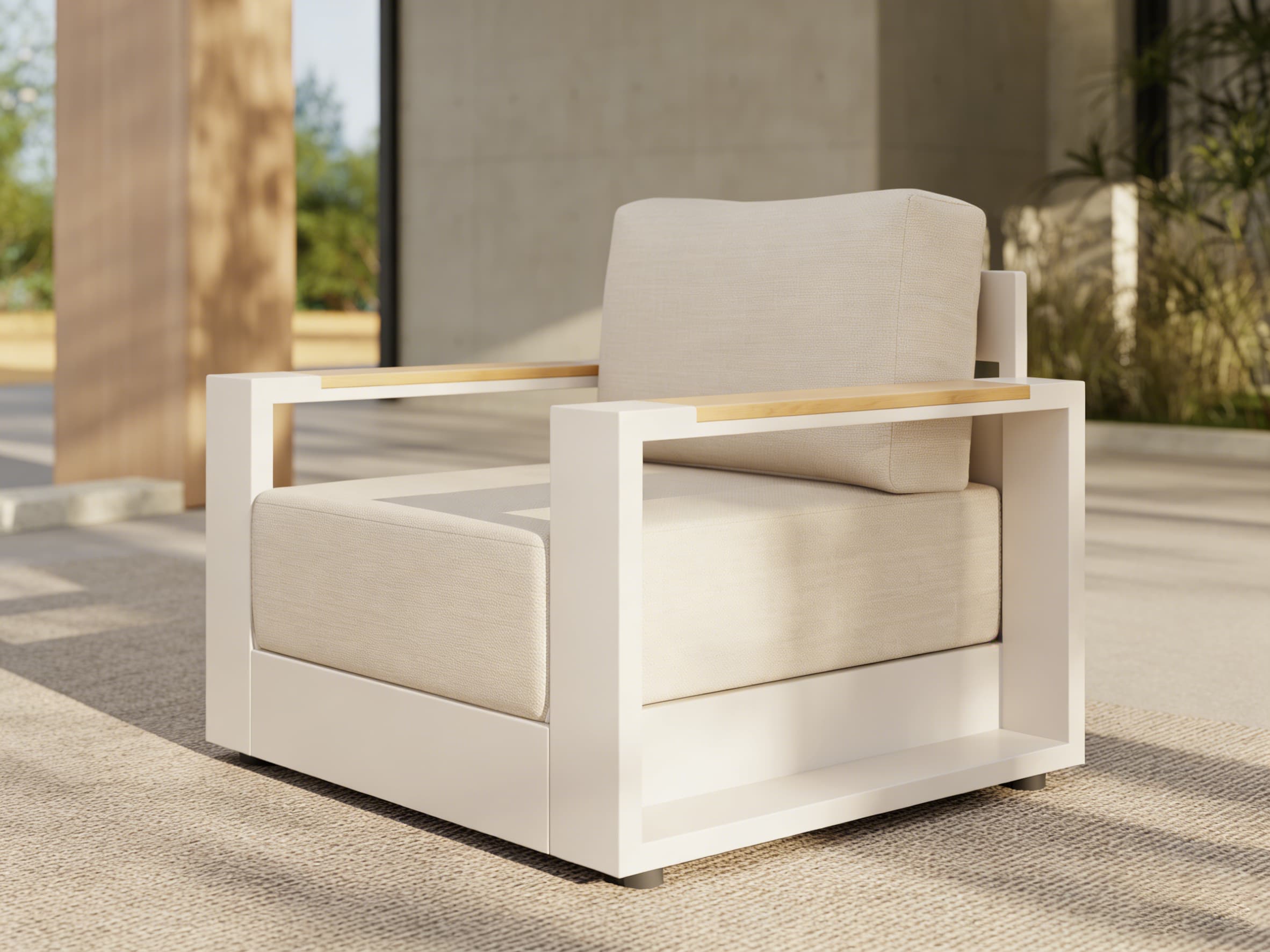 Addison Aluminum Outdoor Lounge Chair, Linen Olefin Cushion,Set of 2