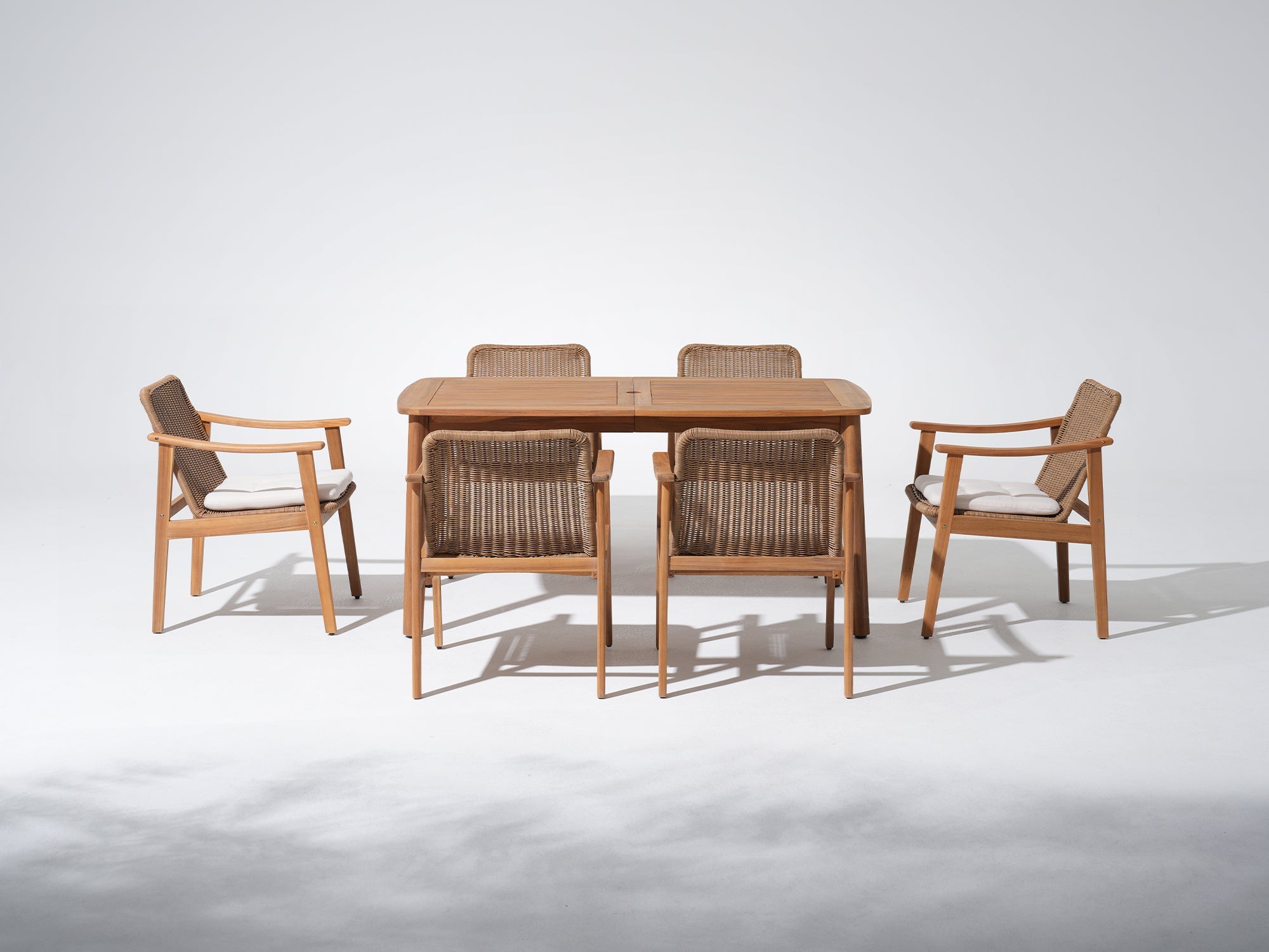 Nalia Outdoor Dining Set with Umbrella Hole, Woven textures & solid wood, 63''