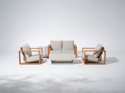 Drift 4 Seats Eucalyptus Wooden Outdoor Furniture Set with Fire Pit, Angled seat, Rope Backrest
