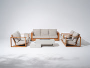 Drift 7 Seats Eucalyptus Wooden Outdoor Sofa Set with Fire Pit, Angled seat, Rope Backrest
