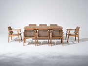 Wood and wicker patio umbrella hole dining set for 8 people with extendable table