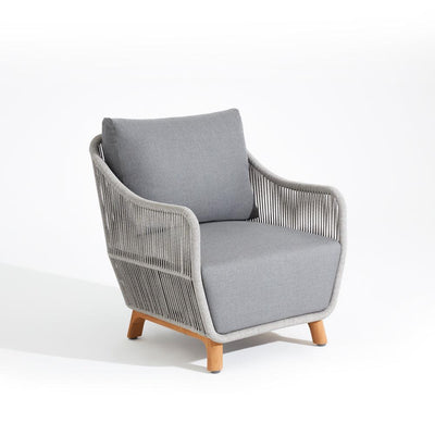 Natural - Firefall Lounge Chair,10‘’ thick cushion, grey rope,teak leg, aluminum frame, classic and European design, right view - Sunsitt Signature