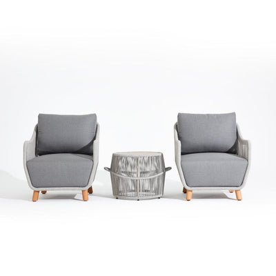Natural - 3-Piece Lounge chair set, 2 lounge chairs, 1 table, rope accent, grey cushion, teak leg-Sunsitt Signature