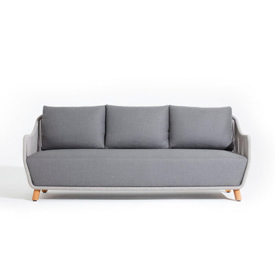 Natural - Santa Ana 3-Seater Sofa, classic design, grey rope accent, thick grey cushion,teak legs,front view- Sunsitt Signature