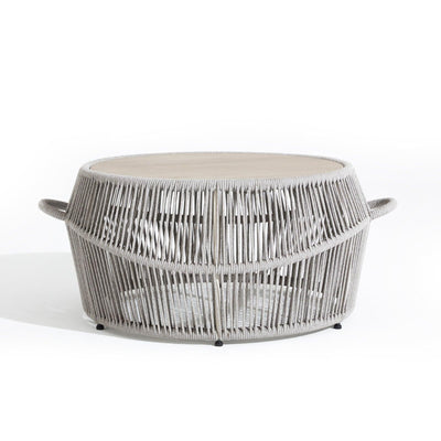Natural- Round Dining table, grey rope design, ceramic glass tabletop,front view, white background-Sunsitt Signature
