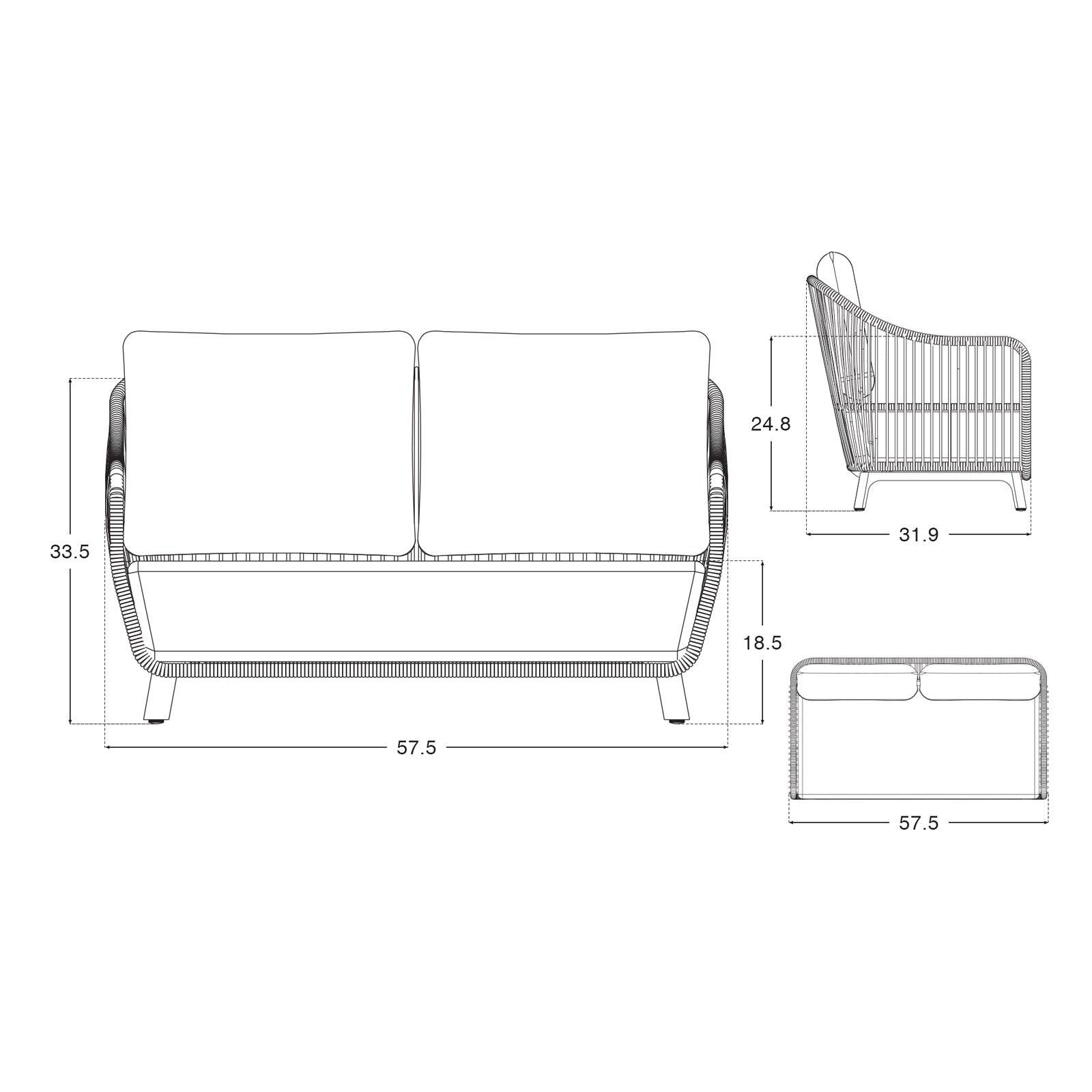 Natural -  Loveseat,Dimension information, Length, height, width data information- Sunsitt Signature
