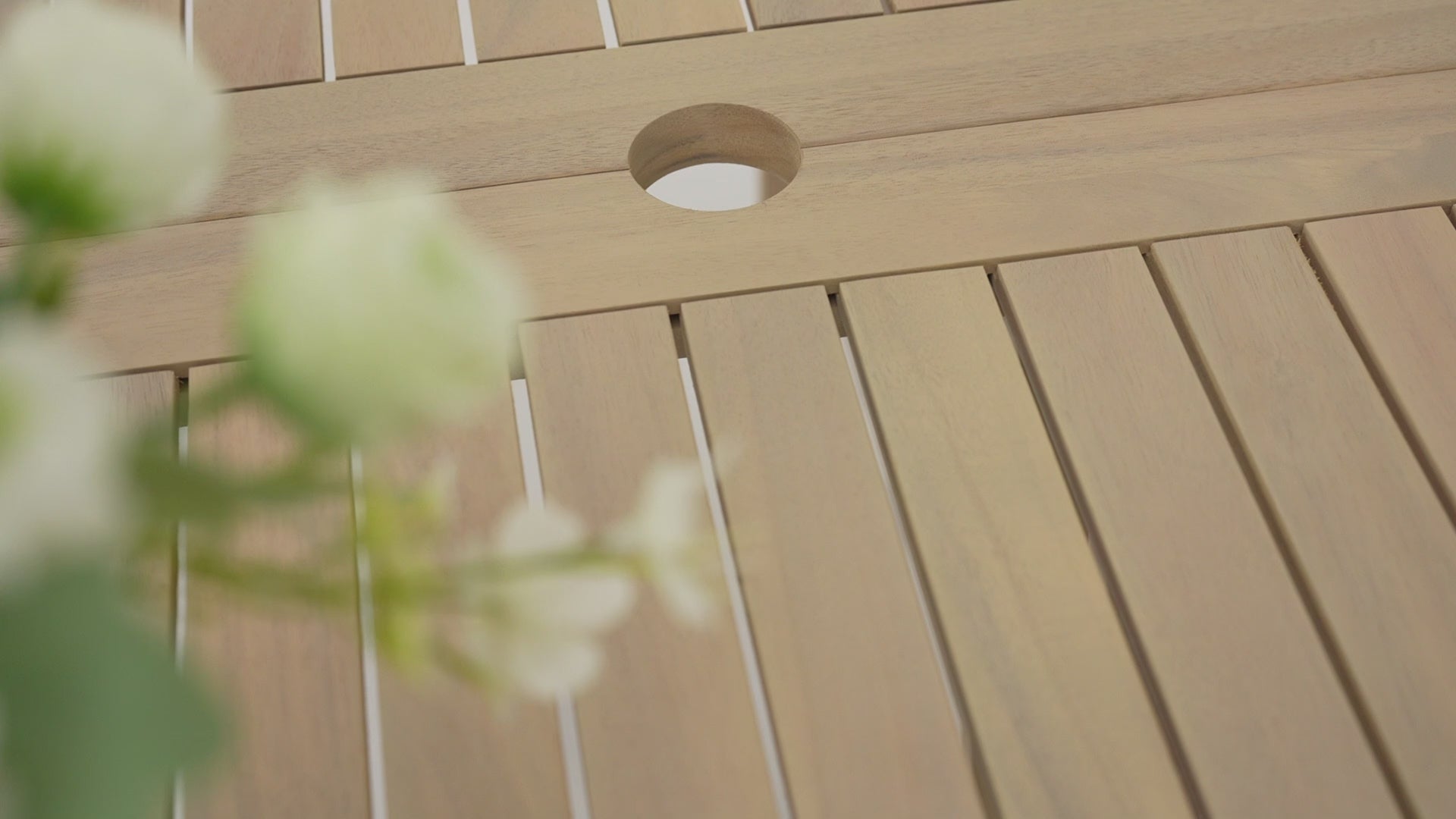 Load video: Foristern Compact Wooden Outdoor Dining Set with Umbrella Hole for 4-6 People, 63''