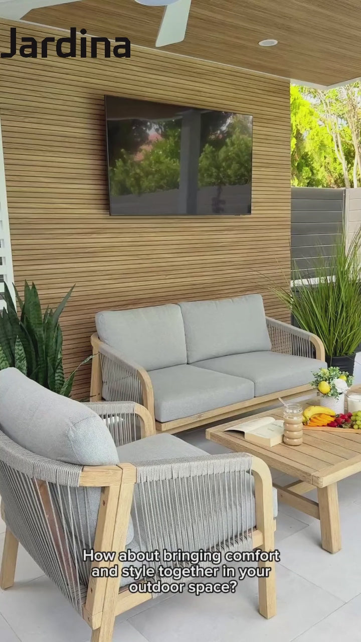 Load video: Thalea 4-Piece Wooden Outdoor Loveseat Set for 4 People