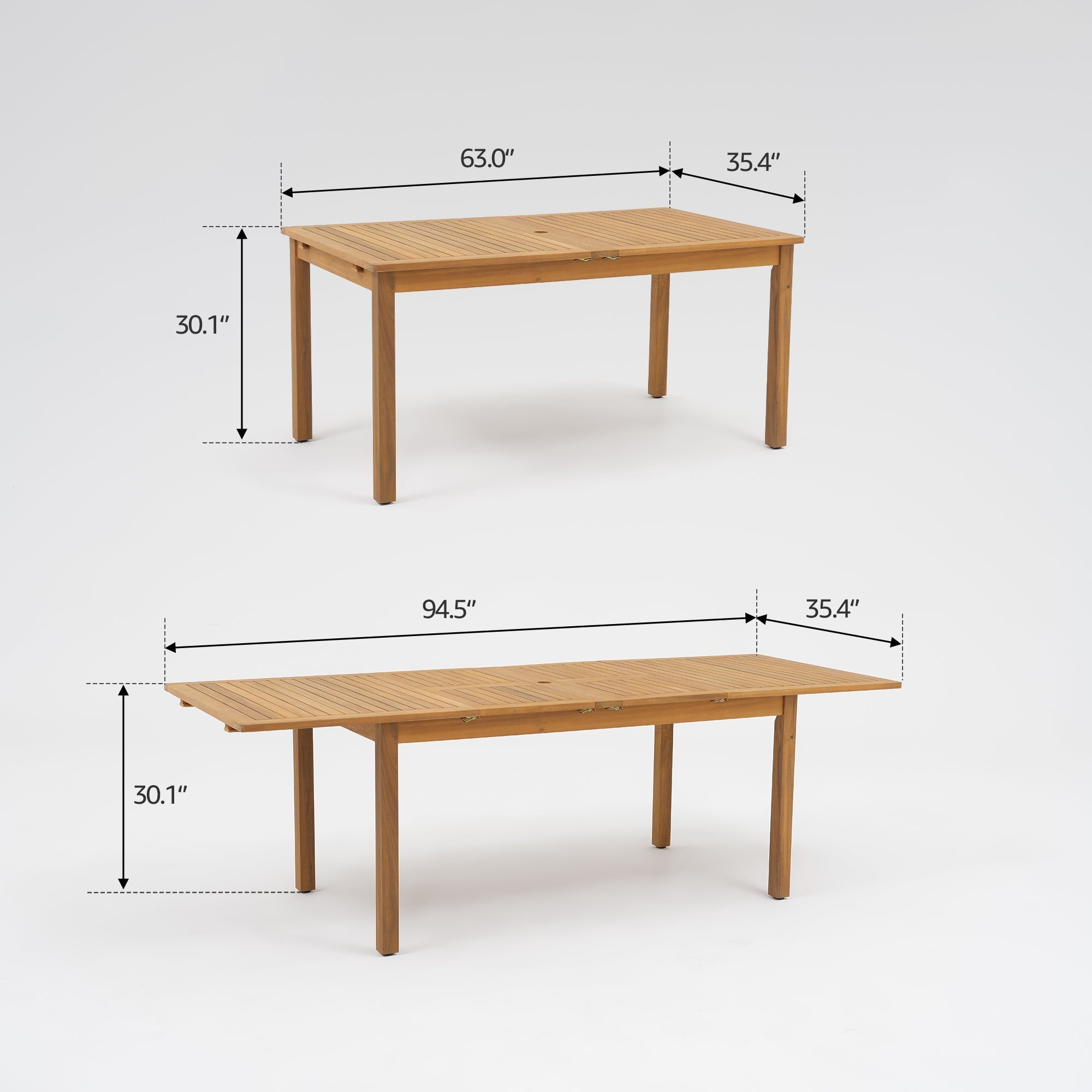 Nalia Extendable Wood Outdoor Dining Table with Umbrella Hole, 63"- 94"