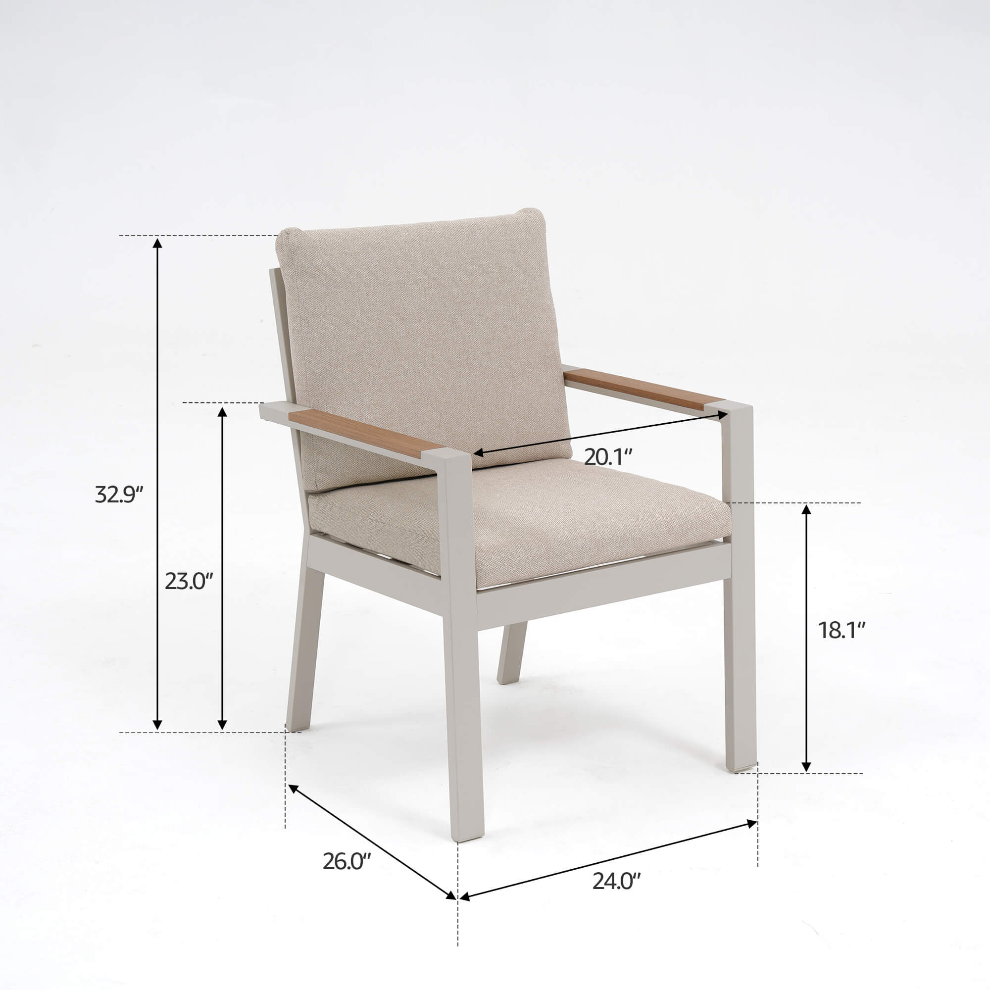 Addison Outdoor Aluminum Dining Chair, Linen Cushions