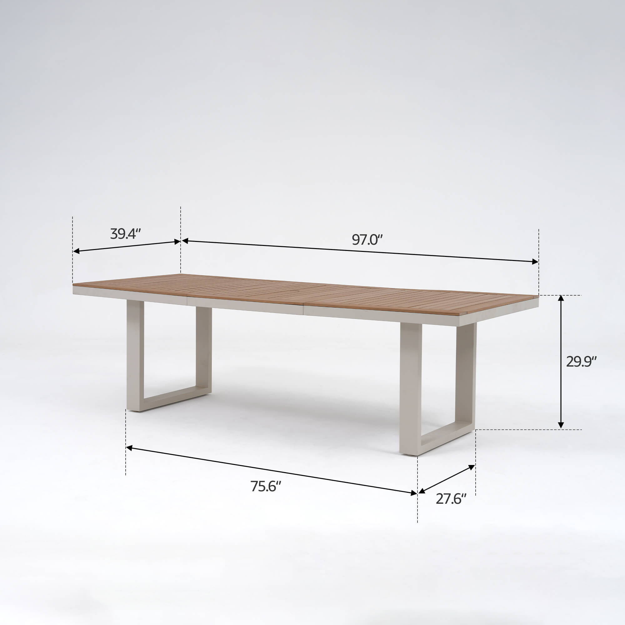 Addison Outdoor Aluminum Dining Set, Light Beige Frame, Umbrella Hole, 6-8 Seats, 97''