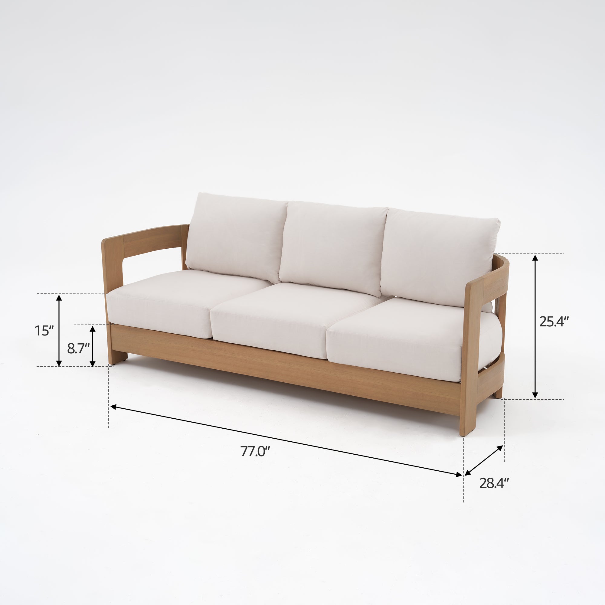 Wooden 3-seat sofa dimension