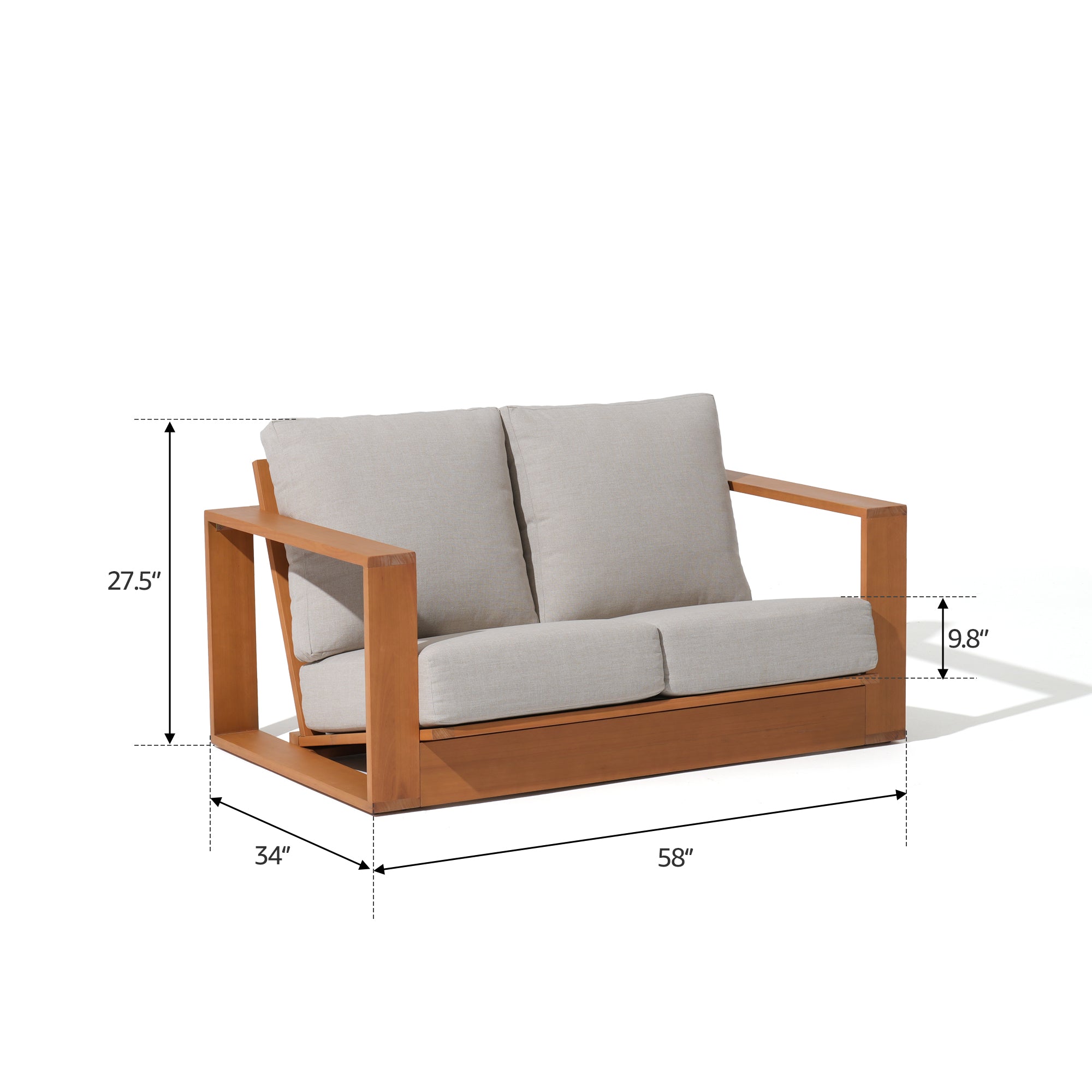 Drift 7 Seats Eucalyptus Wooden Outdoor Sofa Set with Fire Pit, Angled seat, Rope Backrest