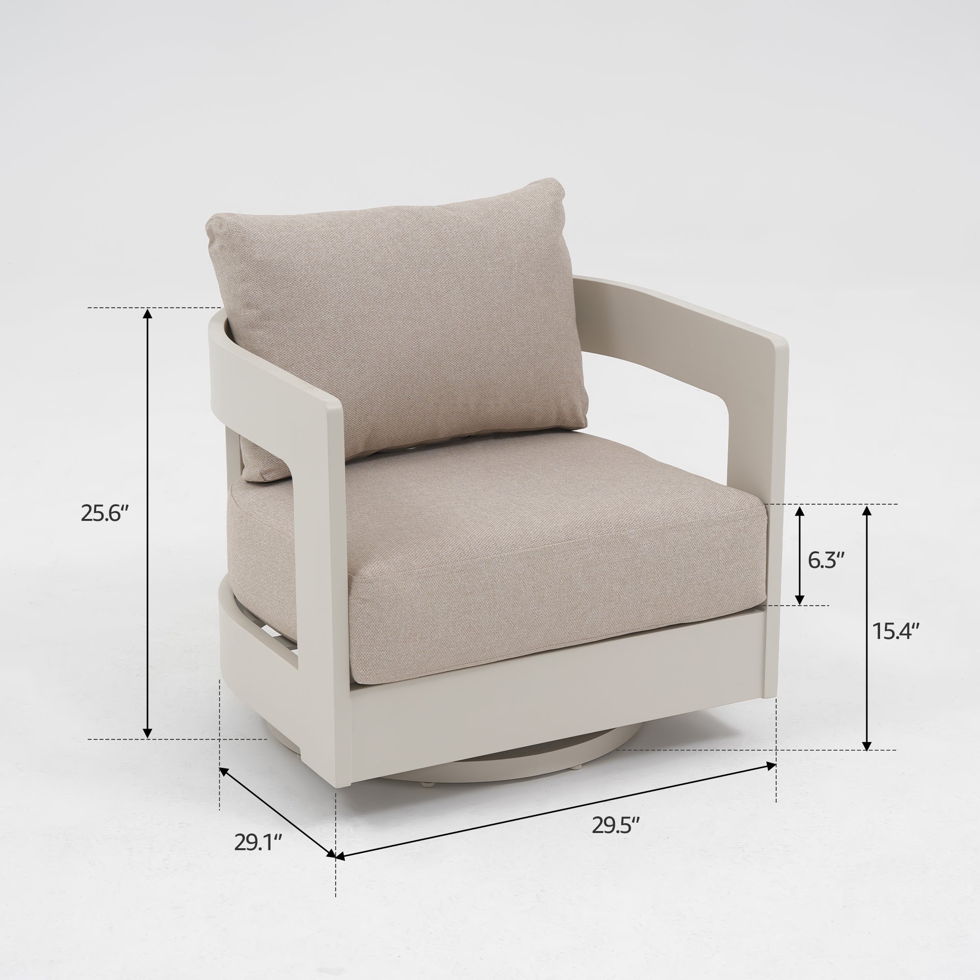 Sova Swivel Aluminum Swivel Chairs, Light Beige Frame & Linen Olefin Cushions