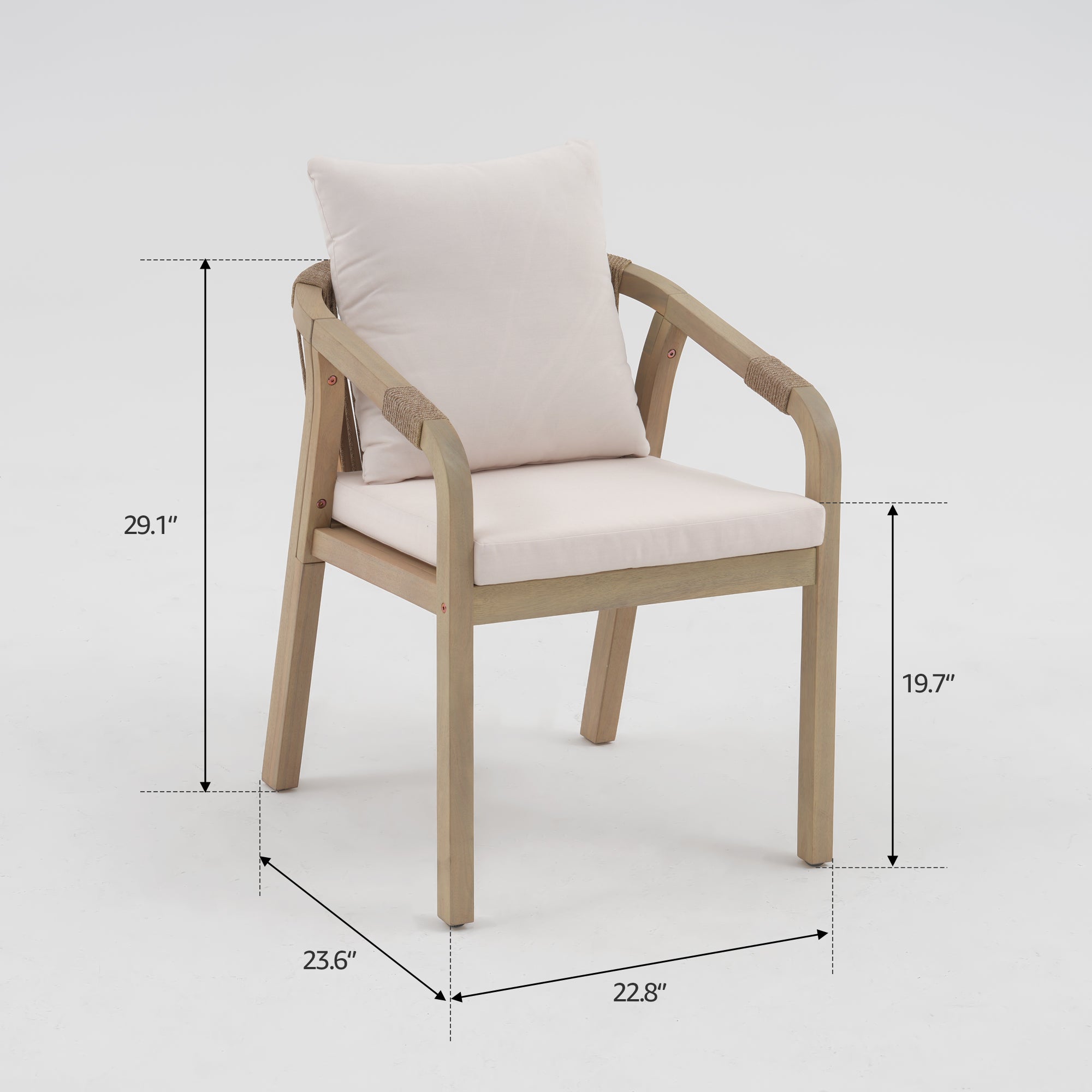 Thalea Neo Wooden Outdoor Dining Chair, Rope Design, Set of 2/4/6, White Cushions