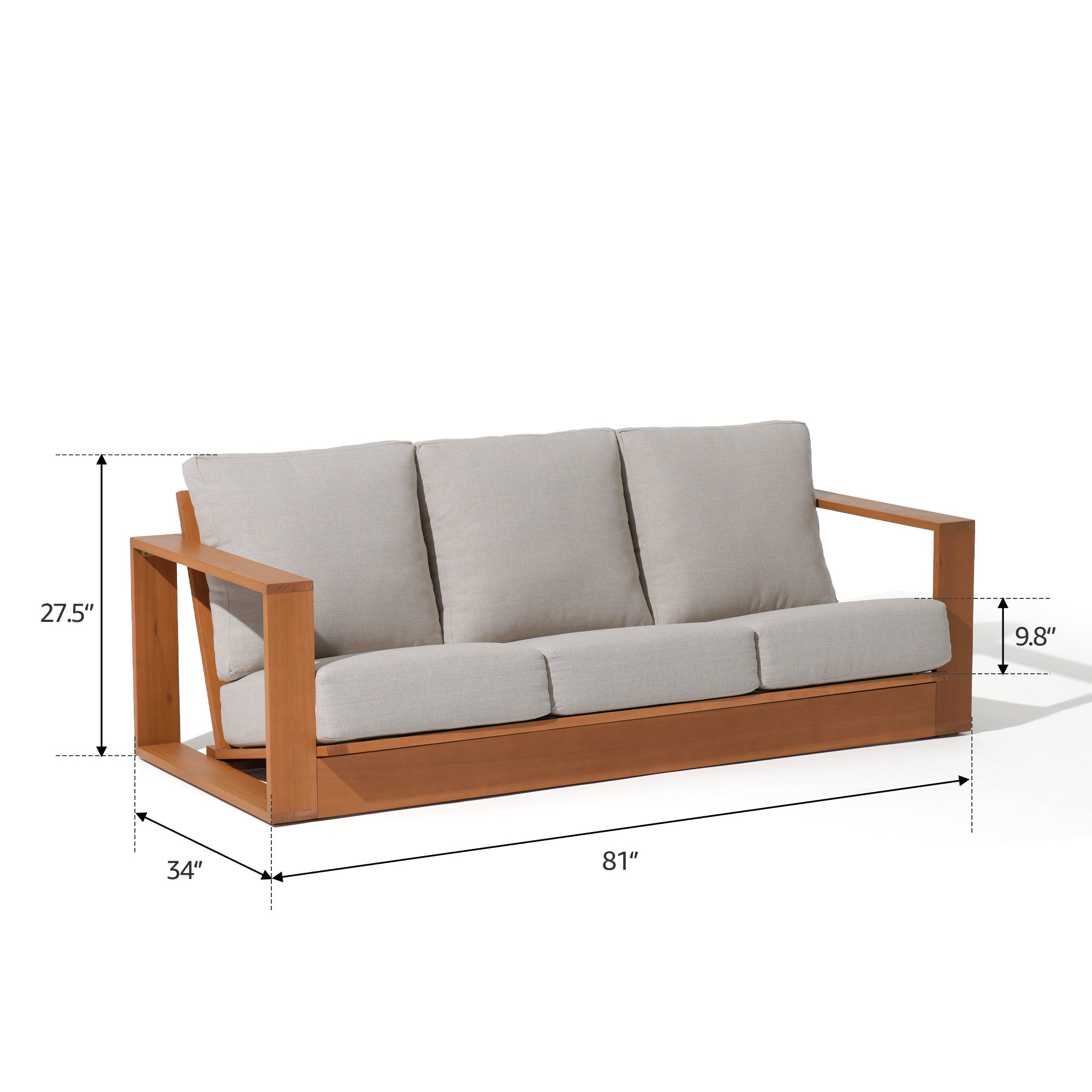 Drift 5 Seats Eucalyptus Wooden Outdoor Sofa Set with Fire Pit, Angled seat, Rope Backrest