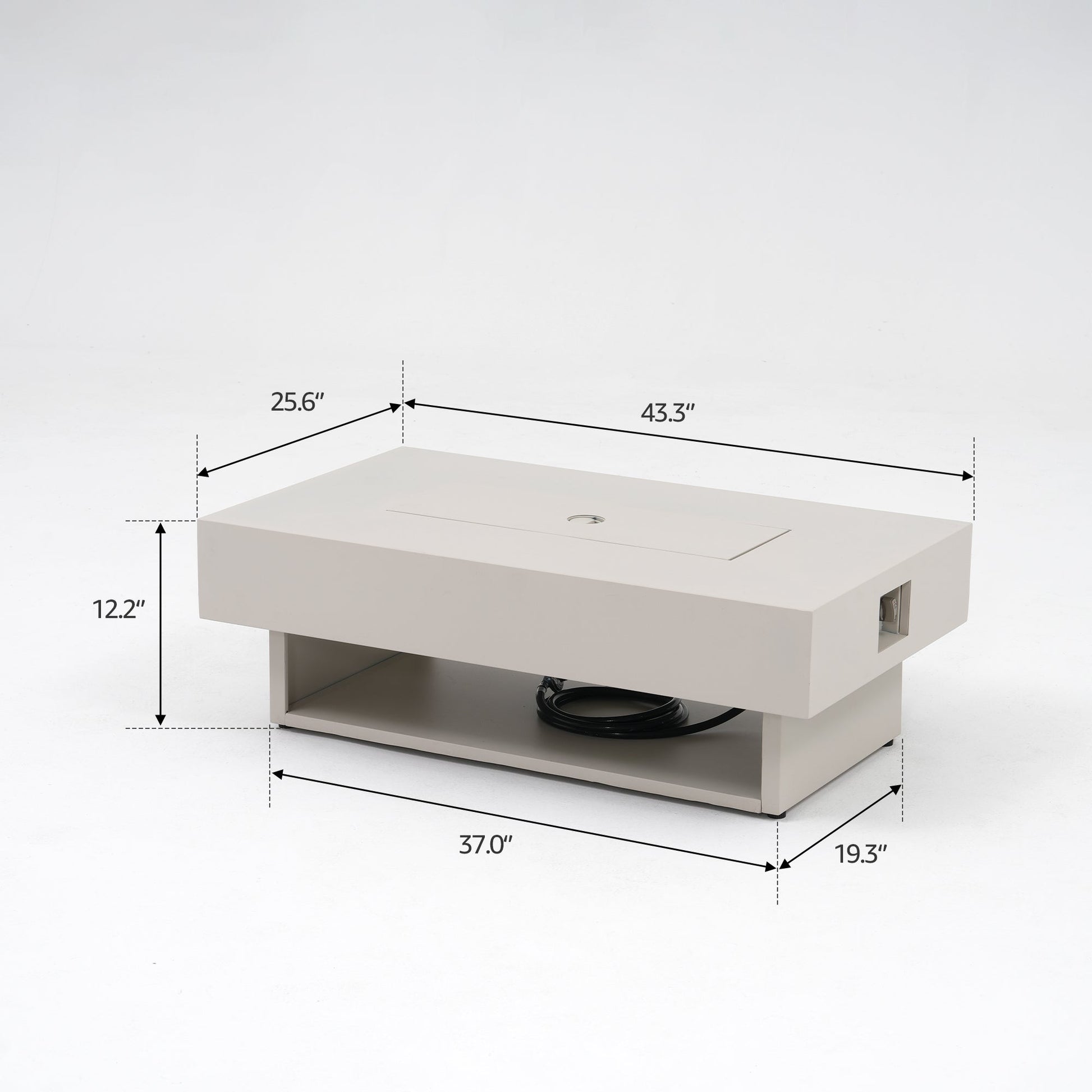 White rectangular fir pit table dimension