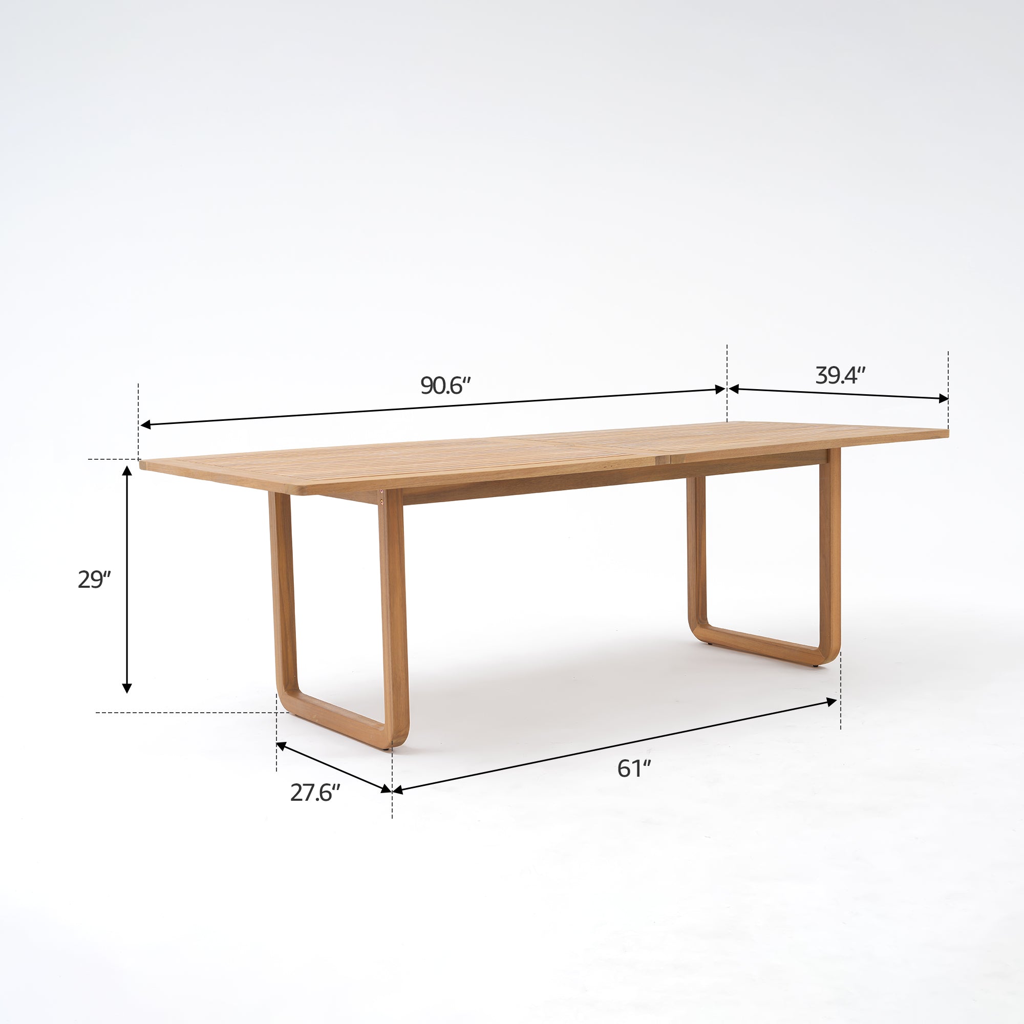 Nalia Outdoor Wooden Dining Set with Armless Design for 8 People, Umbrella Hole, 90.6"U-Legs