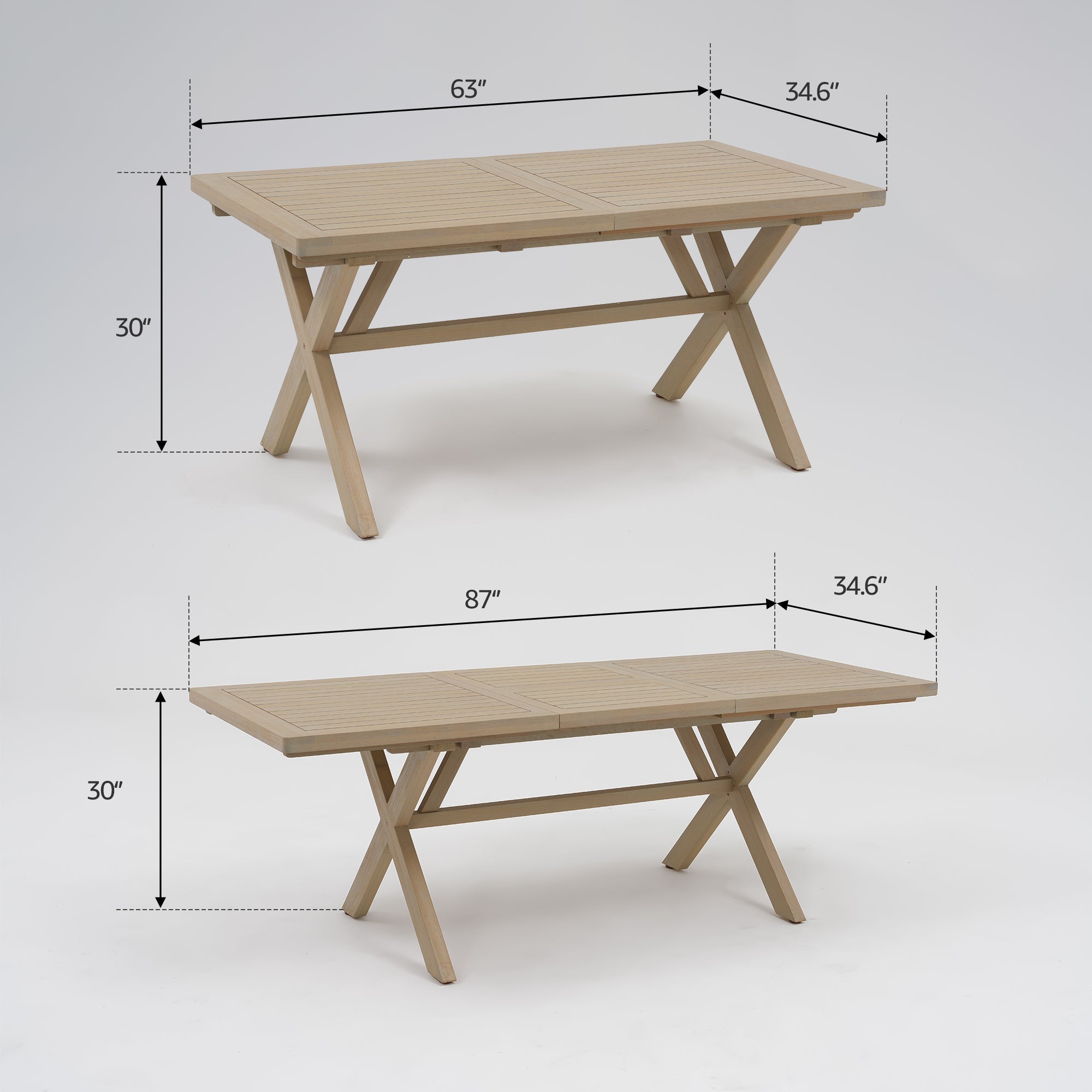 Drift Eucalyptus Wood Outdoor Dining Table With Extendable Design, 63''-87''