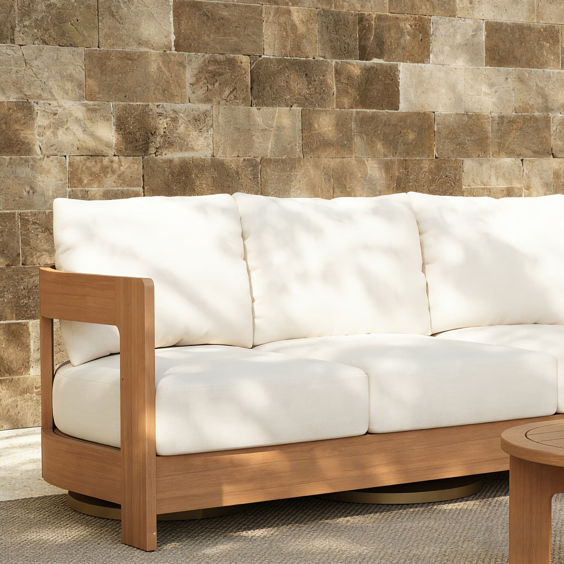 White sofa with wooden frame