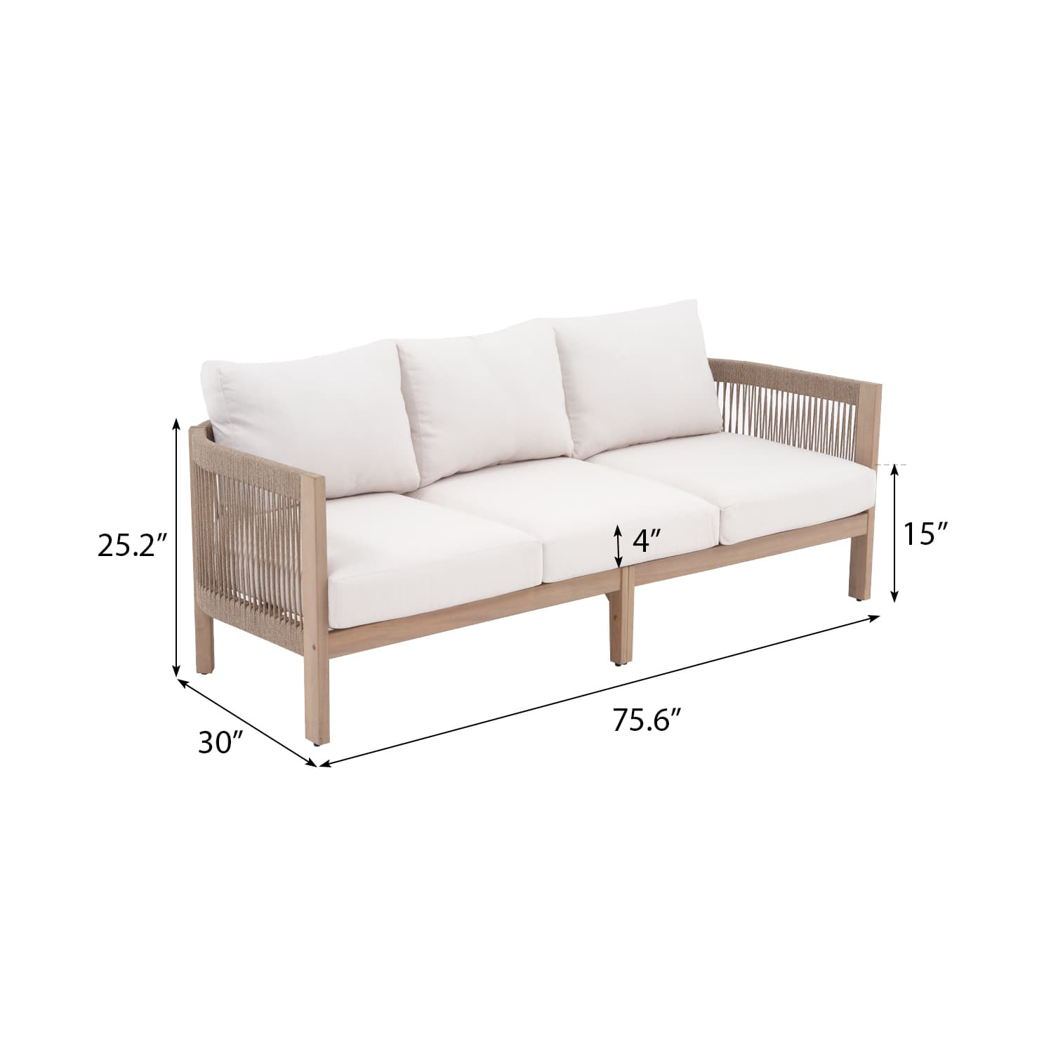 Dimensions of a wooden 3-seat outdoor sofa