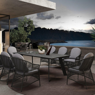Wonder - Dining Set For 8 People, 8 Dining Chairs, 1 rectangular table, aluminum frame,sintered stone tabletop, on the deck - Sunsitt Signature