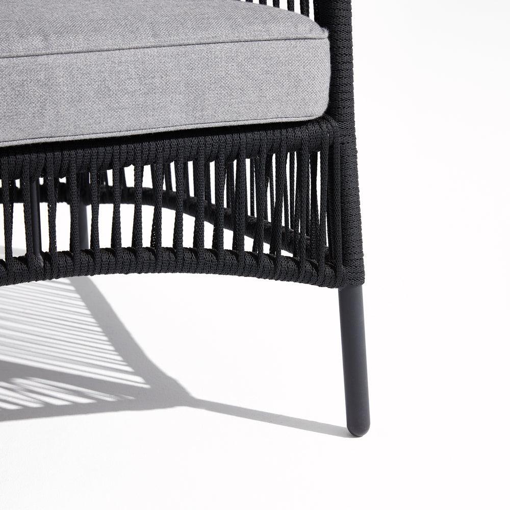 Wonder - lounge chair, black rope design, grey & Soft cushion,aluminum frame, sturdy aluminum frame,delicated rope design-Sunsitt Signature