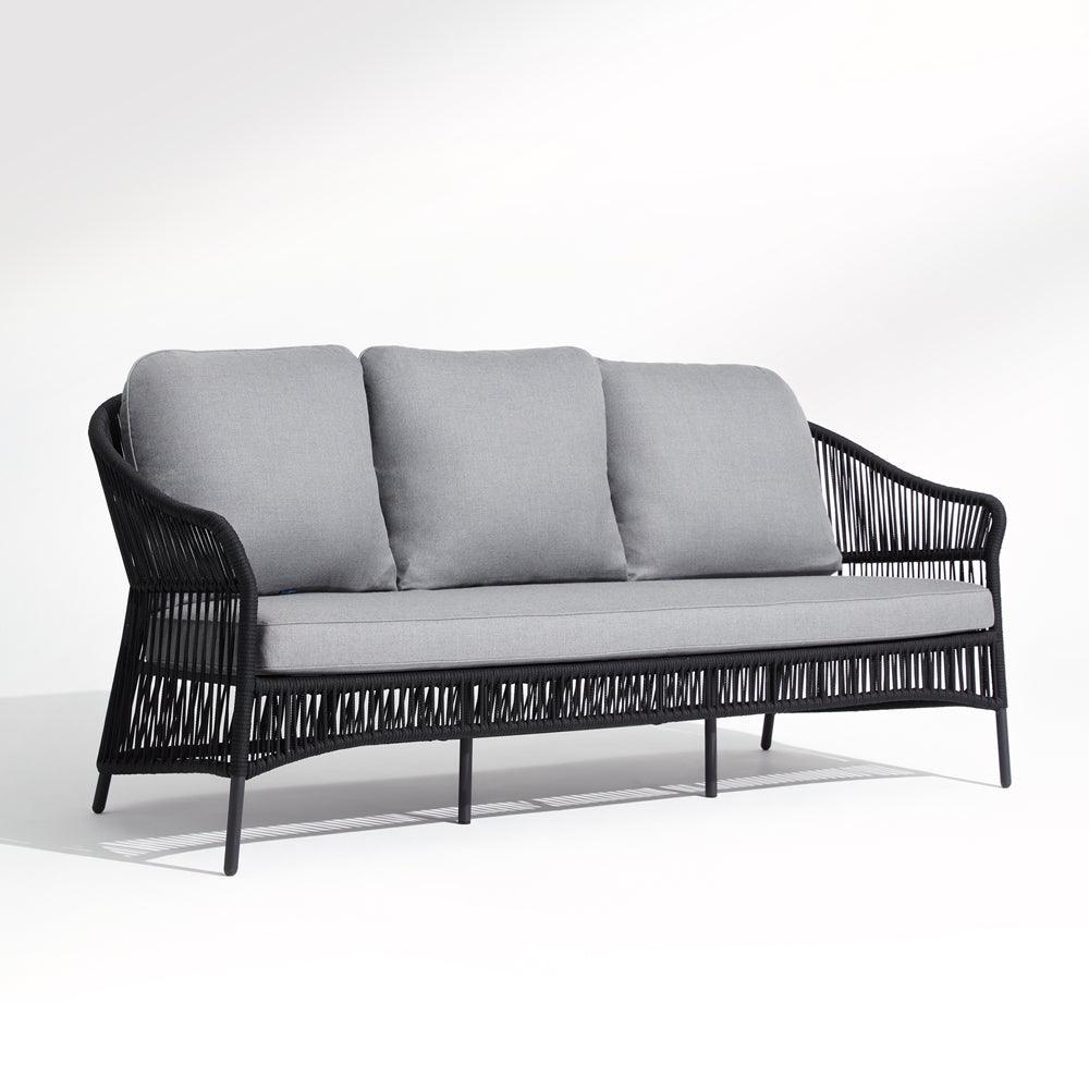 Wonder - Balboa 3-Seater Sofa, black rope design, grey & Soft cushion,aluminum frame  right angle , white background -- Sunsitt Signature