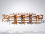 11pcs Eucalyptus Wooden dining table and chairs with white cushions  - Sunsitt’s Modern Premium Outdoor Furniture